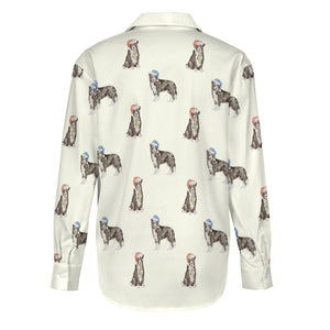 Watercolor Delight Border Collies Christmas Women's Shirt-Apparel--8