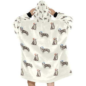 Watercolor Delight Border Collies Christmas Blanket Hoodie-Blanket-Apparel, Blanket Hoodie, Blankets, Border Collie, Christmas, Dog Mom Gifts-5