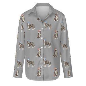 Watercolor Delight Border Collies Christmas Women's Shirt-Apparel-S-DarkGray-35