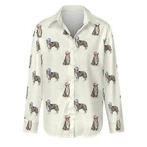 Watercolor Delight Border Collies Christmas Women's Shirt-Apparel-S-Ivory1-1