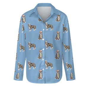 Watercolor Delight Border Collies Christmas Women's Shirt-Apparel-S-LightSkyBlue-20