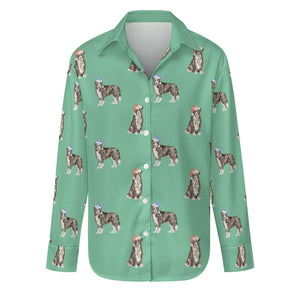 Watercolor Delight Border Collies Christmas Women's Shirt-Apparel-S-MediumAquaMarine-26