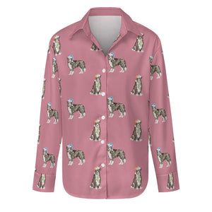 Watercolor Delight Border Collies Christmas Women's Shirt-Apparel-S-PaleVioletRed-11