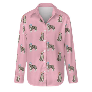 Watercolor Delight Border Collies Christmas Women's Shirt-Apparel-S-Pink-5