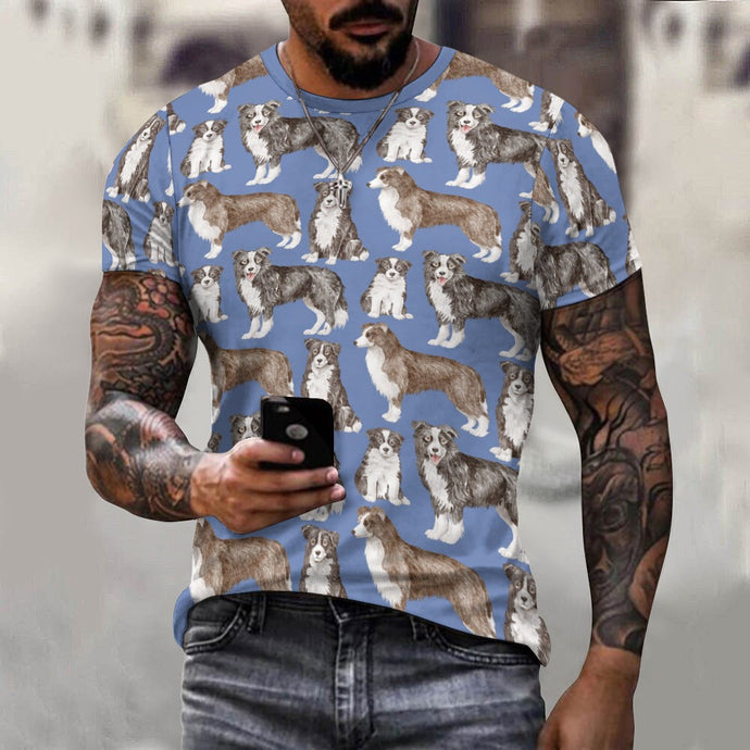 Watercolor Delight Border Collies Men's Cotton T-Shirt-Apparel-Apparel, Dog Dad Gifts, Rough Collie, Shirt, T Shirt-15