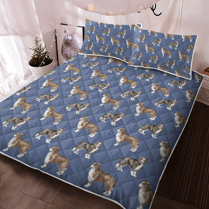 Watercolor Delight Border Collies Quilted Bedding Set - 5 Colors-Bedding-Bedding, Blankets, Border Collie, Home Decor-7