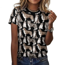 Load image into Gallery viewer, Watercolor Delight Border Collies Women&#39;s Cotton T-Shirt-Apparel-Apparel, Dog Mom Gifts, Rough Collie, Shirt-2XS-Black-37