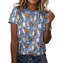 Load image into Gallery viewer, Watercolor Delight Border Collies Women&#39;s Cotton T-Shirt-Apparel-Apparel, Dog Mom Gifts, Rough Collie, Shirt-2XS-CornflowerBlue-15