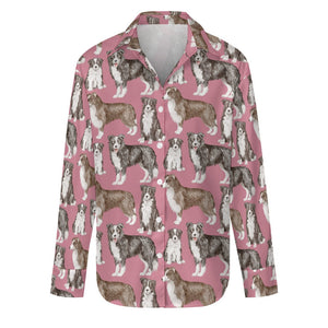 Watercolor Delight Border Collies Women's Shirt-Apparel-Apparel, Dog Mom Gifts, Rough Collie, Shirt-S-PaleVioletRed-15