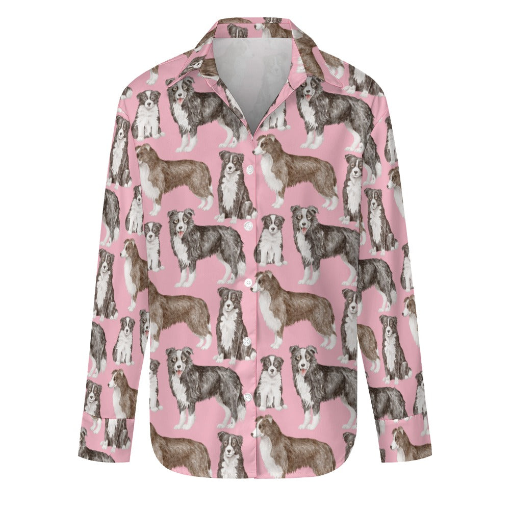 Watercolor Delight Border Collies Women's Shirt-Apparel-Apparel, Dog Mom Gifts, Rough Collie, Shirt-S-Pink-8