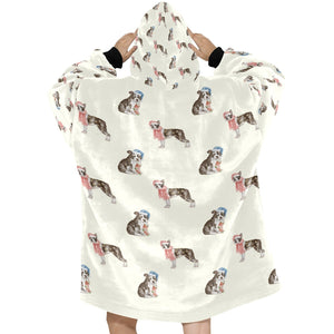 Watercolor Delight Boston Terriers Christmas Blanket Hoodie-Blanket-Apparel, Blanket Hoodie, Blankets, Boston Terrier, Christmas, Dog Mom Gifts-4