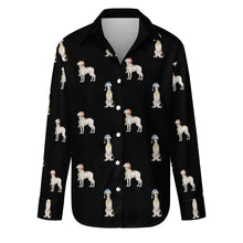 Load image into Gallery viewer, Watercolor Delight Brindle Whippets Christmas Women&#39;s Shirt-Apparel-Apparel, Christmas, Dog Mom Gifts, Greyhound, Shirt, Whippet-Midnight Black-S-11