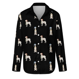 Watercolor Delight Brindle Whippets Christmas Women's Shirt-Apparel-Apparel, Christmas, Dog Mom Gifts, Greyhound, Shirt, Whippet-Midnight Black-S-11