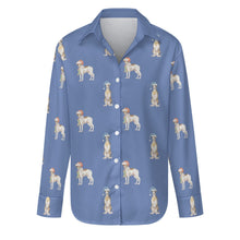 Load image into Gallery viewer, Watercolor Delight Brindle Whippets Christmas Women&#39;s Shirt-Apparel-Apparel, Christmas, Dog Mom Gifts, Greyhound, Shirt, Whippet-Slate Blue-S-26