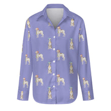 Load image into Gallery viewer, Watercolor Delight Brindle Whippets Christmas Women&#39;s Shirt-Apparel-Apparel, Christmas, Dog Mom Gifts, Greyhound, Shirt, Whippet-Lavender Purple-S-32