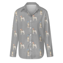 Load image into Gallery viewer, Watercolor Delight Brindle Whippets Christmas Women&#39;s Shirt-Apparel-Apparel, Christmas, Dog Mom Gifts, Greyhound, Shirt, Whippet-Parisian Gray-S-35