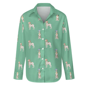 Watercolor Delight Brindle Whippets Christmas Women's Shirt-Apparel-Apparel, Christmas, Dog Mom Gifts, Greyhound, Shirt, Whippet-Mint Green-S-29