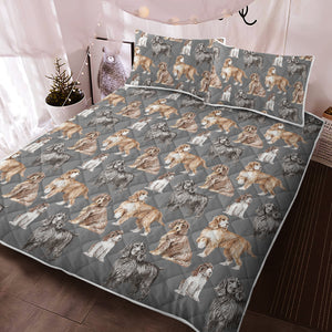 Watercolor Delight Cocker Spaniels Quilted Bedding Set - 5 Colors-Bedding-Bedding, Blankets, Cocker Spaniel, Home Decor-5