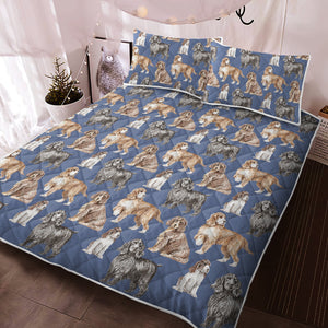 Watercolor Delight Cocker Spaniels Quilted Bedding Set - 5 Colors-Bedding-Bedding, Blankets, Cocker Spaniel, Home Decor-Cornflower Blue-With Matching Pillowcases-Twin-13
