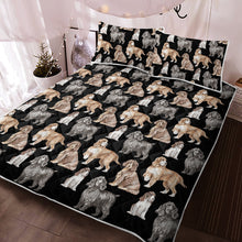 Load image into Gallery viewer, Watercolor Delight Cocker Spaniels Quilted Bedding Set - 5 Colors-Bedding-Bedding, Blankets, Cocker Spaniel, Home Decor-Midnight Black-With Matching Pillowcases-Twin-10