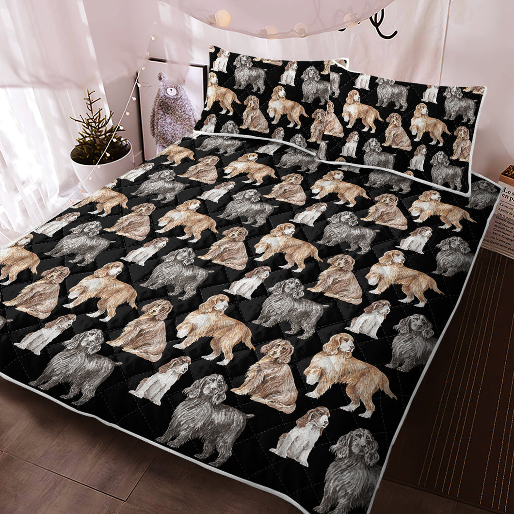 Watercolor Delight Cocker Spaniels Quilted Bedding Set - 5 Colors-Bedding-Bedding, Blankets, Cocker Spaniel, Home Decor-Midnight Black-With Matching Pillowcases-Twin-10