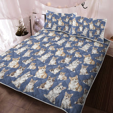 Load image into Gallery viewer, Watercolor Delight Corgis Quilted Bedding Set - 5 Colors-Bedding-Bedding, Blankets, Corgi, Home Decor-Cornflower Blue-With Matching Pillowcases-Twin-10