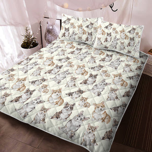 Watercolor Delight Corgis Quilted Bedding Set - 5 Colors-Bedding-Bedding, Blankets, Corgi, Home Decor-Ivory White-With Matching Pillowcases-Twin-11