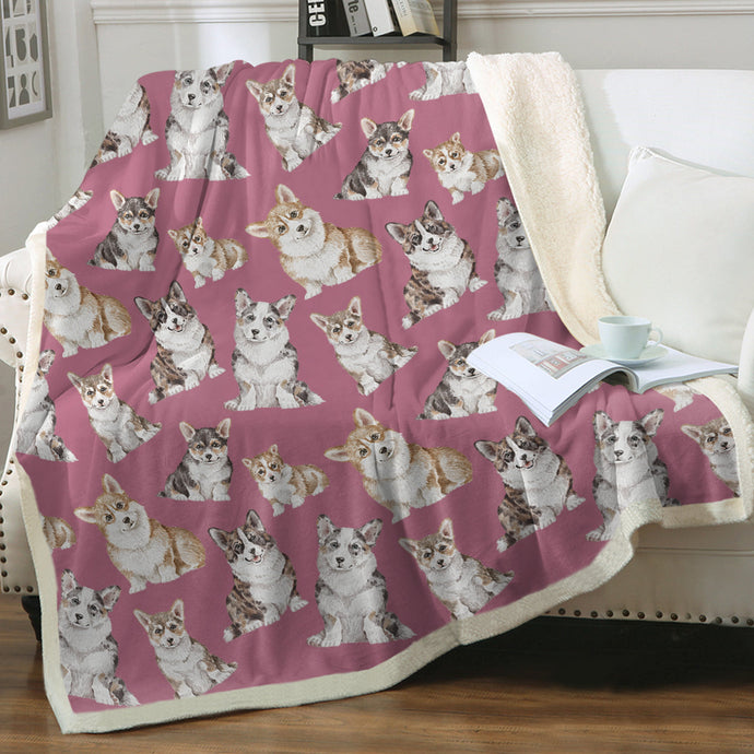 Watercolor Delight Corgis Warm Sherpa Fleece Blanket - 8 Colors-Blanket-Bedding, Blankets, Corgi, Home Decor-18