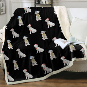 Watercolor Delight Dalmatians Christmas Sherpa Fleece Blanket - 8 Colors-Blanket-Bedding, Blankets, Christmas, Dalmatian, Home Decor-Midnight Black-Single-16