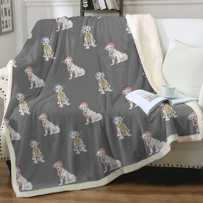 Watercolor Delight Dalmatians Christmas Sherpa Fleece Blanket - 8 Colors-Blanket-Bedding, Blankets, Christmas, Dalmatian, Home Decor-Parisian Gray-Single-1