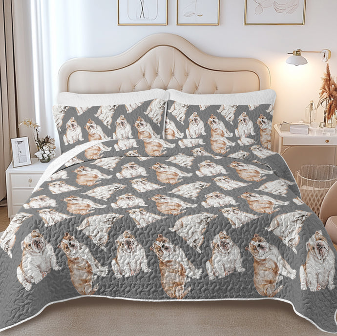 Watercolor Delight English Bulldogs Quilted Bedding Set-Bedding-Bedding,Blankets,Christmas,Home Decor-Parisian Gray-Twin-With Matching Pillowcases-9