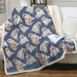 Watercolor Delight English Bulldogs Sherpa Fleece Blanket - 8 Colors-Blanket-Bedding, Blankets, English Bulldog, Home Decor-9