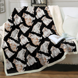 Watercolor Delight English Bulldogs Sherpa Fleece Blanket - 8 Colors-Blanket-Bedding, Blankets, English Bulldog, Home Decor-Midnight Black-Single-15