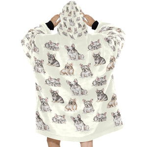 Watercolor Delight French Bulldogs Blanket Hoodie-Blanket-Apparel, Blanket Hoodie, Blankets, Dog Mom Gifts, French Bulldog-13