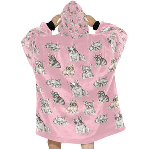 Watercolor Delight French Bulldogs Blanket Hoodie-Blanket-Apparel, Blanket Hoodie, Blankets, Dog Mom Gifts, French Bulldog-16