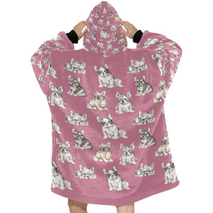 Watercolor Delight French Bulldogs Blanket Hoodie-Blanket-Apparel, Blanket Hoodie, Blankets, Dog Mom Gifts, French Bulldog-19