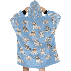 Watercolor Delight French Bulldogs Blanket Hoodie-Blanket-Apparel, Blanket Hoodie, Blankets, Dog Mom Gifts, French Bulldog-22