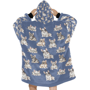 Watercolor Delight French Bulldogs Blanket Hoodie-Blanket-Apparel, Blanket Hoodie, Blankets, Dog Mom Gifts, French Bulldog-25