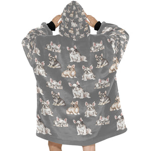 Watercolor Delight French Bulldogs Blanket Hoodie-Blanket-Apparel, Blanket Hoodie, Blankets, Dog Mom Gifts, French Bulldog-28