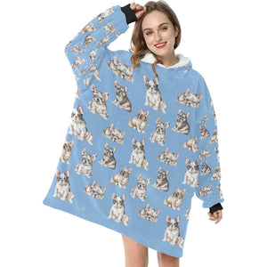 Watercolor Delight French Bulldogs Blanket Hoodie-Blanket-Apparel, Blanket Hoodie, Blankets, Dog Mom Gifts, French Bulldog-4