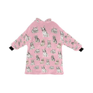 Watercolor Delight French Bulldogs Blanket Hoodie-Blanket-Apparel, Blanket Hoodie, Blankets, Dog Mom Gifts, French Bulldog-Light Pink-ONE SIZE-14