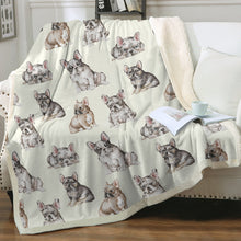 Load image into Gallery viewer, Watercolor Delight French Bulldogs Sherpa Fleece Blanket - 8 Colors-Blanket-Bedding, Blankets, French Bulldog, Home Decor-18