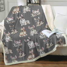 Load image into Gallery viewer, Watercolor Delight French Bulldogs Sherpa Fleece Blanket - 8 Colors-Blanket-Bedding, Blankets, French Bulldog, Home Decor-21