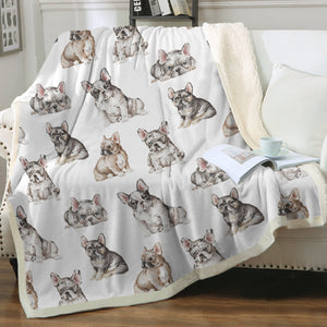 Watercolor Delight French Bulldogs Sherpa Fleece Blanket - 8 Colors-Blanket-Bedding, Blankets, French Bulldog, Home Decor-3