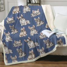 Load image into Gallery viewer, Watercolor Delight French Bulldogs Sherpa Fleece Blanket - 8 Colors-Blanket-Bedding, Blankets, French Bulldog, Home Decor-Cornflower Blue-Single-20
