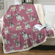 Load image into Gallery viewer, Watercolor Delight French Bulldogs Sherpa Fleece Blanket - 8 Colors-Blanket-Bedding, Blankets, French Bulldog, Home Decor-Dusty Pink-Single-1