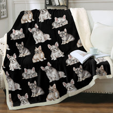 Load image into Gallery viewer, Watercolor Delight French Bulldogs Sherpa Fleece Blanket - 8 Colors-Blanket-Bedding, Blankets, French Bulldog, Home Decor-Midnight Black-Single-22