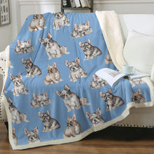 Load image into Gallery viewer, Watercolor Delight French Bulldogs Sherpa Fleece Blanket - 8 Colors-Blanket-Bedding, Blankets, French Bulldog, Home Decor-Sky Blue-Single-5