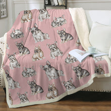 Load image into Gallery viewer, Watercolor Delight French Bulldogs Sherpa Fleece Blanket - 8 Colors-Blanket-Bedding, Blankets, French Bulldog, Home Decor-Soft Pink-Single-2