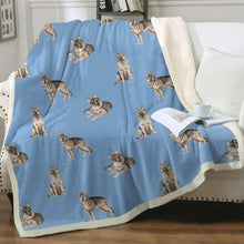 Load image into Gallery viewer, Watercolor Delight German Shepherds Sherpa Fleece Blanket - 8 Colors-Blanket-Bedding, Blankets, German Shepherd, Home Decor-Sky Blue-Single-15